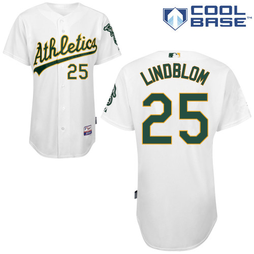Josh Lindblom #25 MLB Jersey-Oakland Athletics Men's Authentic Home White Cool Base Baseball Jersey
